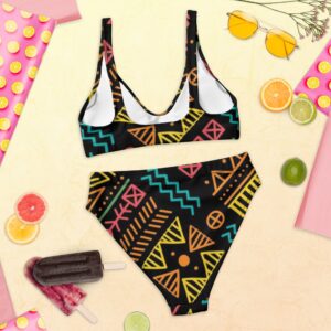 all over print recycled high waisted bikini white back 6479238624601