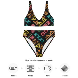 all over print recycled high waisted bikini white front 2 647923862467f