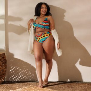 all over print recycled high waisted bikini white front 64792176d47de