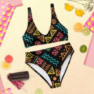 all over print recycled high waisted bikini white front 647923862457d