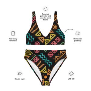 all over print recycled high waisted bikini white front 6479238624704